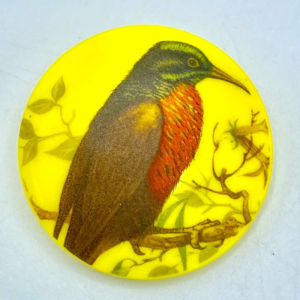 Vintage Bird Bohemian Glass Button Hand Painted